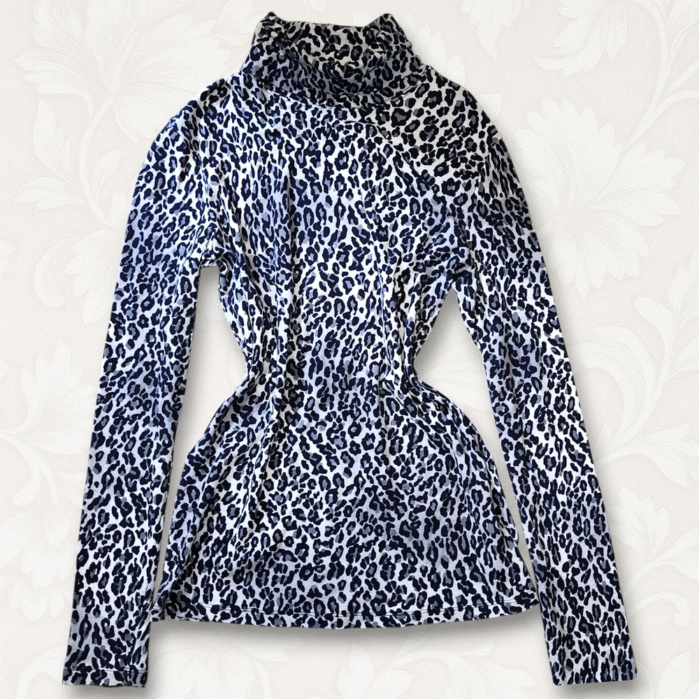 Vintage Y2K Blue Leopard Mock-Neck Top — M